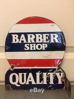 Extremely Rare Double Sided Barber Shop Quality Porcelain Flange Sign 1 Known