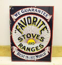 FAVORITE STOVES & RANGES Porcelain DOUBLE SIDED Sign advertising Flange 18x24