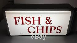 FISH & CHIPS Shop Illuminated Double Sided Sign Light Advertising TAKEAWAY