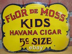 FLOR DE MOSS HAVANA CIGAR Antique Double Sided Tin Sign Mayer & Lavenson Co NY