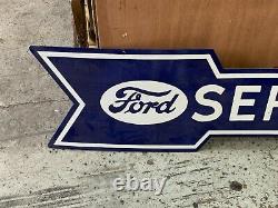 FORD SERVICE ARROW LARGE DOUBLE SIDED PORCELAIN SIGN (48x 13) NEAR MINT