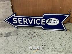 FORD SERVICE ARROW LARGE DOUBLE SIDED PORCELAIN SIGN (48x 13) NEAR MINT