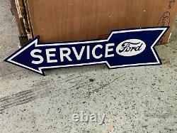 FORD SERVICE ARROW LARGE DOUBLE SIDED PORCELAIN SIGN (48x 13) NEAR MINT