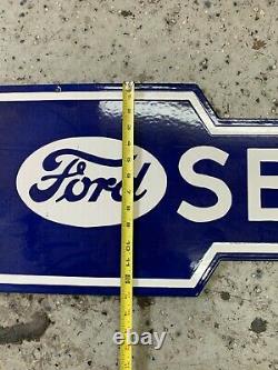 FORD SERVICE ARROW LARGE DOUBLE SIDED PORCELAIN SIGN (48x 13) NEAR MINT