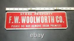 F. W. WOOLWORTH Rare VINTAGE METAL ORIG DOUBLE SIDED ADVERTISING SIGN 14 INCHES