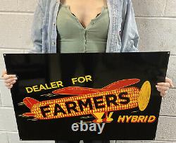 Farmers Hybrid Double Sided Metal Sign Seed Feed Farming Agriculture Gas Oil