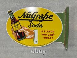 Flange Double Sided Nugrape Soda Porcelain Enamel Gas & Oil Sign 20x13.5dsp