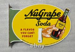 Flange Double Sided Nugrape Soda Porcelain Enamel Gas & Oil Sign 20x13.5dsp