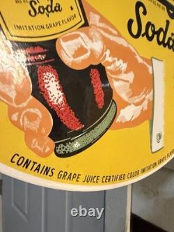 Flange Double Sided Nugrape Soda Porcelain Enamel Gas & Oil Sign 20x13.5dsp