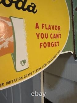 Flange Double Sided Nugrape Soda Porcelain Enamel Gas & Oil Sign 20x13.5dsp