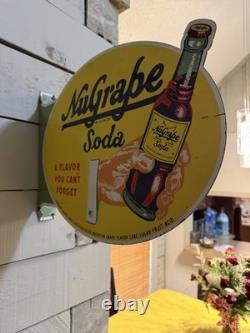 Flange Double Sided Nugrape Soda Porcelain Enamel Gas & Oil Sign 20x13.5dsp