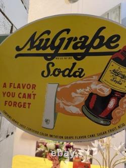 Flange Double Sided Nugrape Soda Porcelain Enamel Gas & Oil Sign 20x13.5dsp