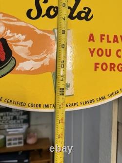 Flange Double Sided Nugrape Soda Porcelain Enamel Gas & Oil Sign 20x13.5dsp