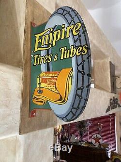 Flanged Vintage''empire & Tubes Tires'' Porcelain Sign Double Sided 24x16'