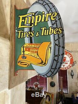 Flanged Vintage''empire & Tubes Tires'' Porcelain Sign Double Sided 24x16'