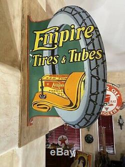 Flanged Vintage''empire & Tubes Tires'' Porcelain Sign Double Sided 24x16'