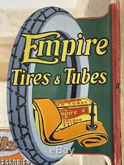 Flanged Vintage''empire & Tubes Tires'' Porcelain Sign Double Sided 24x16'