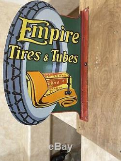 Flanged Vintage''empire & Tubes Tires'' Porcelain Sign Double Sided 24x16'