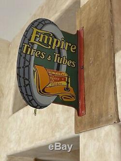 Flanged Vintage''empire & Tubes Tires'' Porcelain Sign Double Sided 24x16'