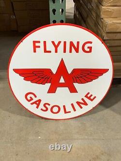 Flying A Gasoline Large Heavy Double Sided Porcelain Sign (24 Inch) Near Mint