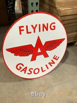 Flying A Gasoline Large Heavy Double Sided Porcelain Sign (24 Inch) Near Mint
