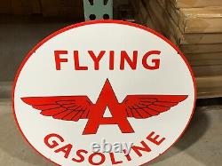Flying A Gasoline Large Heavy Double Sided Porcelain Sign (24 Inch) Near Mint