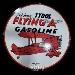 Flying A Gasoline Porcelain Enamel Sign 30x30 Inches Double Sided