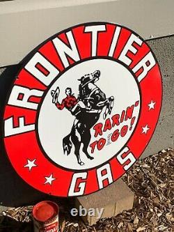 Fronttier Gasoline Large, Heavy Double Sided Porcelain Sign, (24 Inch) Mint