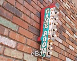 GAME ROOM Gameroom Plug-In Double Sided Rustic Metal Marquee Light Up Arrow Sign