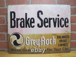 GREY-ROCK BRAKE SERVICE 1930s Gas Station Repair Shop Double Sided Flange Sign