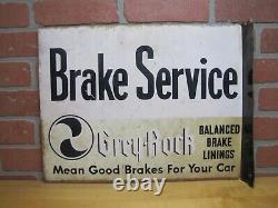 GREY-ROCK BRAKE SERVICE 1930s Gas Station Repair Shop Double Sided Flange Sign