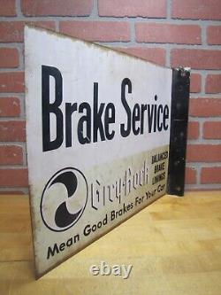 GREY-ROCK BRAKE SERVICE 1930s Gas Station Repair Shop Double Sided Flange Sign