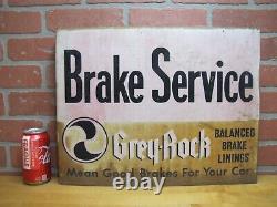 GREY-ROCK BRAKE SERVICE 1930s Gas Station Repair Shop Double Sided Flange Sign