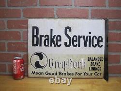 GREY-ROCK BRAKE SERVICE 1930s Gas Station Repair Shop Double Sided Flange Sign