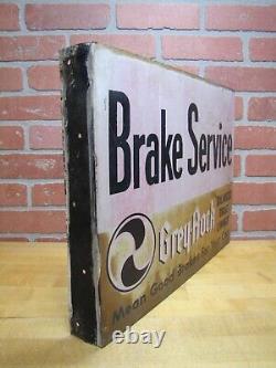 GREY-ROCK BRAKE SERVICE 1930s Gas Station Repair Shop Double Sided Flange Sign