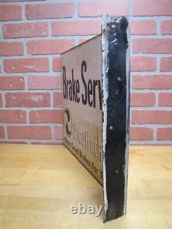 GREY-ROCK BRAKE SERVICE 1930s Gas Station Repair Shop Double Sided Flange Sign