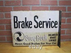 GREY-ROCK BRAKE SERVICE 1930s Gas Station Repair Shop Double Sided Flange Sign