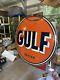 Gulf Dealer Service Station 6 Ft. Metal Porcelain Sign Double Sided Two Sides