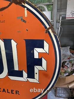 GULF DEALER Service Station 6 ft. Metal Porcelain Sign Double Sided Two Sides