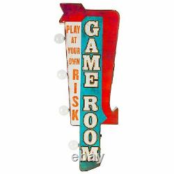 Game Room Double Sided Rustic Metal Marquee LED Light Up Arrow Sign Gameroom
