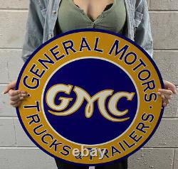 General Motors Truck & Trailers Double Sided Die Cut Metal Sign Sales Gas Oil