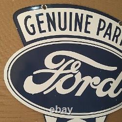 Genuine Ford Parts V8 Enamel Advertising Double Side Sign 35.5 x 28 Inches