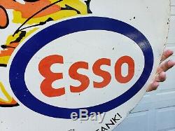 Giant 30 Double Sided Esso Tiger Porcelain Gas Oil Sign