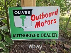Giant Double-sided Vintage Oliver Outboard Motor Porcelain Sign Gas Oil 30 X 20