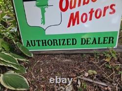 Giant Double-sided Vintage Oliver Outboard Motor Porcelain Sign Gas Oil 30 X 20