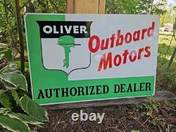 Giant Double-sided Vintage Oliver Outboard Motor Porcelain Sign Gas Oil 30 X 20