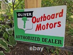 Giant Double-sided Vintage Oliver Outboard Motor Porcelain Sign Gas Oil 30 X 20