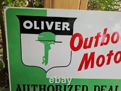Giant Double-sided Vintage Oliver Outboard Motor Porcelain Sign Gas Oil 30 X 20