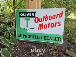 Giant Double-sided Vintage Oliver Outboard Motor Porcelain Sign Gas Oil 30 X 20