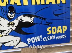 Giant Vintage 1960's Double-sided Batman Soap Porcelain Sign 30 X 20 Very Heavy